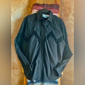 Black Western Style Women’s Sequined Fringe Blouse